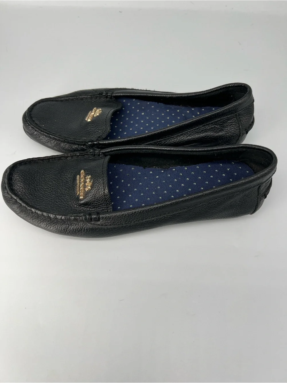 Coach women’s Black Leather Loafers with Gold Logo size 7